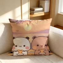 P-Bubu And Dudu Cushion Cover Square Cushion Cover, Vintage Soft Sofa Pillow Case, Home Decoration And Protective Cover Peach skin 18*18(CM)-1Pcs