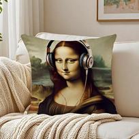 Art Funny Modern Art Funny Mona Lisa Cushion Cover Linen Pillowcase Soft For Sofa Bed Home Room Decor Peach skin 18*18(CM)-1Pcs