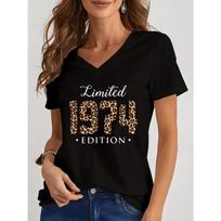 Limited 1974 Edition Print TShirt Streetwear Leopard Years Women Top Harajuku Tee Female Clothes Birthday Pattern V Neck T-shirt S