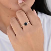 Black Onyx Round Stacking Ring, 925 Sterling Silver, Handmade Minimalist Onyx Ring for Women 4 sidabras