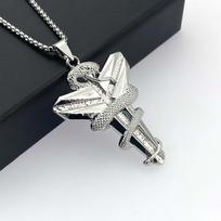Karoliai Hip Hop Juodoji Mamba Gyvatė Kryžiaus Pakabukas 50CM(Necklace Size)