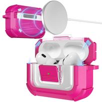 Apsauginis dėklas AirPods Pro 3 ir 2 - Apple Bluetooth ausinių korpusas, Atverčiamas dangtelis, Apsauga nuo kritimo, Suderinamas su 4-os kartos AirPods Pro 3rd Gen rožinė raudona spalva