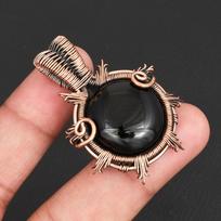 Copper Wire Wrapped Pendant Black Onyx Gemstone Pendant Vintage Boho Style Jewelry for Men & Women Handmade Pendant