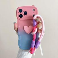 Gradient Color Wave Wrist Strap Case for IPhone 17 Pro Max Air 16 14 15 Plus 12 13 11 X XR XS Lanyard Love Heart Soft TPU Cover iPhone 13 Pro
