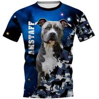 Amstaff Pitbull Šuo Marškinėliai Vyriški 3D Tervuren Šuniukas Spausdinti Marškinėliai Moteriški Drabužiai Vasara Vaikams Laisvalaikio Viršutiniai Marškinėliai Trumpomis Rankovėmis XXS