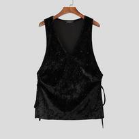 INCERUN Summer Men Sleeveless Glitter Side Drawstring Party Velvet Fitted Vest Tank Tops 4XL juoda