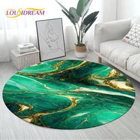 Colour Nordic Green Gold White Marble Round Area Rug,Circle Carpet Rug for Living Room Bedroom Sofa Decor, Floor Mat Kitchen Mat 60cm