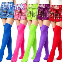Women'S 5 Pairs Multicolor Thigh High Socks Stretchy Over The Knee Socks Fashionable High Tube Socks For Daily Party Casual One Size