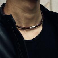 Punk Vyriškas Odinis Pintas Virvės Grandinėlės Karoliai Vyrams Moterims Nerūdijančio Plieno Magnetinis Užsegimas Choker Grandinėlė Apykaklė Vyriški Papuošalai Dovana brown