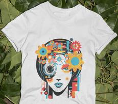 CyberFemme T-Shirt: Vibrant Geometric Cyberpunk Face Tee 4XL