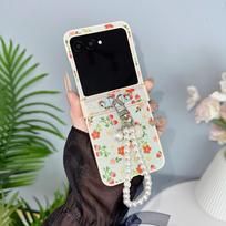 Case for Motorola Moto razr 70 60 50 Ultra with Floral Print Glitter,Beaded Wrist Strap, Women's, Phone Bumpers Moto razr 60 mėlyna