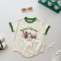 Summer Unisex Baby Short-Sleeved Striped Cotton Onesie Romper 66 cm žalia