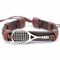 Gamintojas Rankų darbo teniso raketės pakabukas Odinė apyrankė Sportiniai papuošalai vyrams Vyriška odinė apyrankė Adjustable&Sports Bracelets sidabras