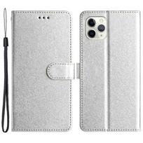 Flip Case for iPhone 11 Pro Max Silk Texture PU Leather Wallet Phone Foldable Stand Cover with Wrist Silver įvairiaspalvis