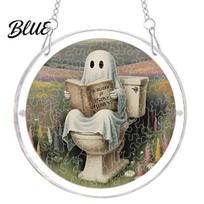 Outdoor Halloween Hanging Decoration Acrylic Suncatcher Jigsaw Puzzle Set Spooky Ghost Floral Meadow J