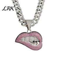 Hipoalerginis karoliai Hip Hop Kubietiško grandinėlės karoliai, Kreivų lūpų pakabukas su cirkoniu, Sidabru padengtas patvarus cirkonas Iced Out Choker sidabras
