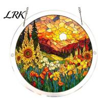 Stained Glass Style Hanging Suncatcher, Acrylic Puzzle Decoration, 7.48 Inch Round DIY Colorful Kit for Adults, Relaxing Craft Gift Women Moms Lovers H
