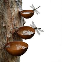 Hanging Drinking Cup Bird Feeder Ornament – Rustic 3‑Tier Cascading Bowl Set,Relaxing Bird Bath Feeder,Decorative Tiered Stat( Set) One Size