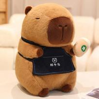 30~50cm Drinking Capybara Doll Plush Toy Holding Milk Bottle Bib Dressed Cartoon Brown Fatty Animal Pillow Comforting Gift 40cm
