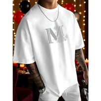 European sizes Men'S T-Shirt, Front Letter M Rose Pattern - Casual Round Neck Summer Tee, Suitable for Casual Attire, Breathable And Comfortable S balta