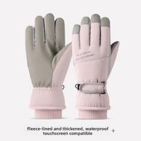 Motorcycle Winter Warm Snowboard Ski Gloves Unisex Non-slip Touch Screen Waterproof PU Leather Outdoor Cycling Fleece Snow Glove rožinė