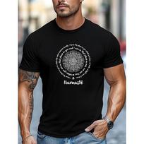 Men's Mandala Pattern and Namaste Slogan Summer Casual Crew Neck Short T-Shirt M juoda
