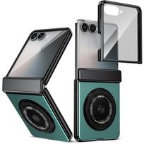Flip7 Magnetic Rotating Ring Holder Cover for Samsung Galaxy Z Flip 7 fe 6 5 4 3 Phone Case with Hinge Protection Tempered Film Galaxy Z Flip3 5G mėlyna