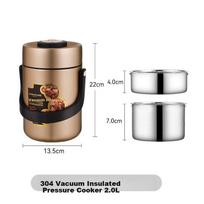 304 Insulated Food Pot 2L, Slow Cooker, Anti-Spill, Vacuum Stainless Steel Lunch Box, Insulated Container, Champagne Gold GK-MF2000T