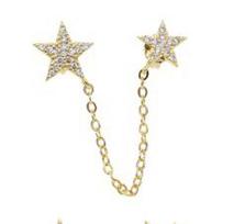 Promotion White Red Blue Green Cz Micro Pave Cubic Zirconia Double Hole 2 Star with Chain Stud Earring