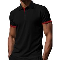 Men's Color Block Shirt Collar Short Sleeve T-shirts, Summer Casual Tops L juoda
