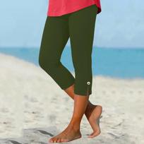 Women's Fashionable Color High Waist Sports Yoga Casual Cropped Pants L armijos žalia spalva