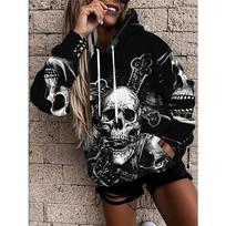 Women's Fashion Skull Print Sweatshirt, Casual Polyester Top, Street Style Long Sleeve Pullover,  Casual Daily Wear S