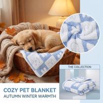 Warm Flannel Pet Blanket - Machine Soft Throw for Cats and Dogs, Pattern S mėlyna