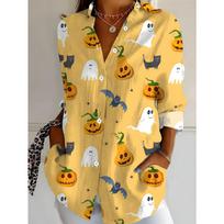 Women'S Long Sleeve Shirt with Cute Printed Design Featuring Spooky Pumpkin Elements, Soft And Comfortable, Spring And Autumn S