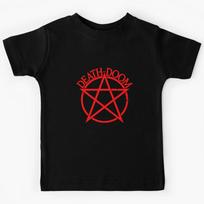 Death Doom – Vintage 80s Heavy Metal Crimson Pentagram Design Kids T-Shirt 120