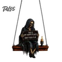 Retro Style Wall Hanging Gothic Skeleton Acrylic Suncatcher Window Hanging, Vintage Grim Reaper Stained Glass Decor with Decorative Sign Chain, juoda