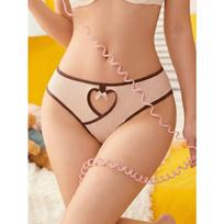 Low waist ribbed hollow color matching women's underwear pure breathable comfortable hip lift bow briefs S