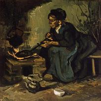 Vincent Van Gogh Peasant Woman by the Hearth Oil Painting on Canvas Scandinavian Posters and Prints Wall Picture for Living Room 20x20cn No  frame