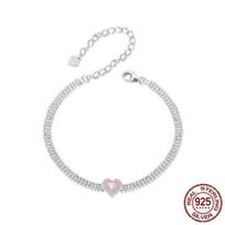 Nauja paprasta ledo gėlės rožinė meilės apyrankė, saldi ir mergaitiška širdelės formos cirkonio S925 sterlingų sidabro apyrankė Adjustable size