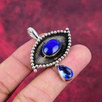 Lapis Lazuli, Tanzanito pakabukas Rankų darbo brangakmenių papuošalai, 925 prabos sidabro pakabukas, Unikalaus dizaino papuošalų pakabukas 1.96 Inches mėlyna