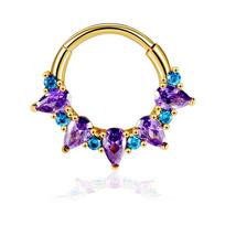 Madingi aukso spalvos nosies žiedeliai moterims Auskarai Chirurginio plieno pertvaros žiedas Violetinis kubinis cirkonis Falso nosies pertvaros pirsingas 1.2X8mm auksas