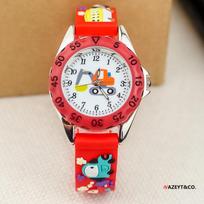 Korean 3D Cute Excavator & Go-Kart Quartz Watch for Boys - Silicone Strap raudona