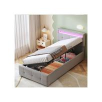 Lit d'enfant - MUVOE - 90x200 cm - Éclairage LED - Tête réglable - Rangement hydraulique pilka