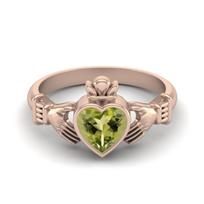 Irish Claddagh 6mm Heart Peridot 925 Sterling Silver Rose Vermeil Solitaire Women Promise Ring 12