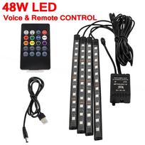48 LED Car Neon Light Strip Music Remote Control Auto RGB Atmosphere Decorative Lamp 5V USB Powered By For 12-24V Cars CN biuro žalia spalva