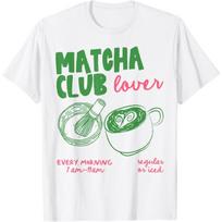 Matcha Club Regular or Ice Green Tea Matcha Latte T-Shirt S balta