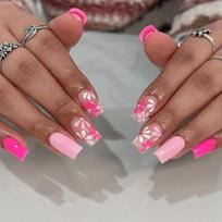 Trendys Purple Flower Press On Nail Plastic French Tip Design Easy To Apply Water Resistant Artificial Nail For Day Wear 1