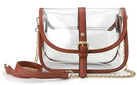Clear Saddle Crossbody Bag, Women's Chain Shoulder Bag, Handbag, Purse, Brown, Size M