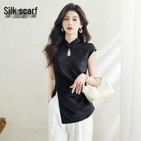Women's New Chinese Style Stand-up Collar Slim-Fit Shirt S juoda