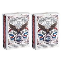 USA 250th Anniversary Commemorative Playing Cards 1776 2026 Patriotic Collectible Poker Cards for Veteran's Day Memorial Day 4th of July Collectors 2pcs